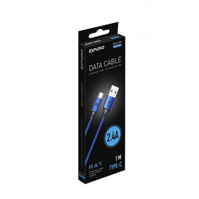 EXPLOYD EX-K-1213 Дата-кабель USB - TYPE-C 1.0М 2.4А RAY круглый нейлон синий
