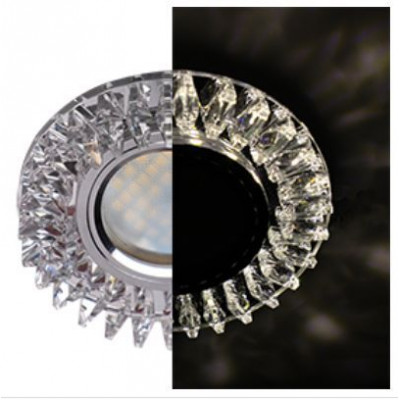 ECOLA SK16RCEFB MR16 LD1661 GU5.3 GLASS Стекло Круг с прозр. стразами Гребенка с подсветкой/фон зерк./центр.часть хром 42X95