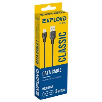 EXPLOYD EX-K-807 Дата-кабель USB - microUSB 3М 1A Classic круглый чёрный