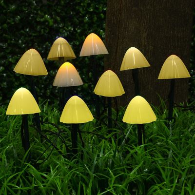 INBLOOM Гирлянда на солн.батарее, 5м, 10LED, шампань, 8 реж, грибы 18см, 2V80mA, 1.2V600mAh, IP44 185-065