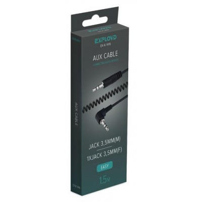 EXPLOYD EX-K-1416 Кабель AUX Jack3,5mm (M) - Jack3,5mm (M) 1.5M боковой круглый пружина чёрный