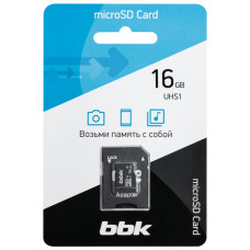 BBK 016GHCU1C10A, 16Гб, микро SDHC, UHS-1, класс 10, адаптер